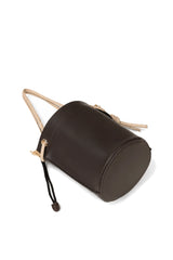 Dark Brown and Beige Contrast Drawstring Bucket Bag with Detachable Strap