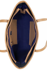 Navy and Tan Contrast Structured Shoulder Tote Bag
