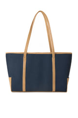 Navy and Tan Contrast Structured Shoulder Tote Bag