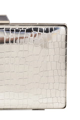 Silver Croc-Embossed Box Clutch with Chain Strap