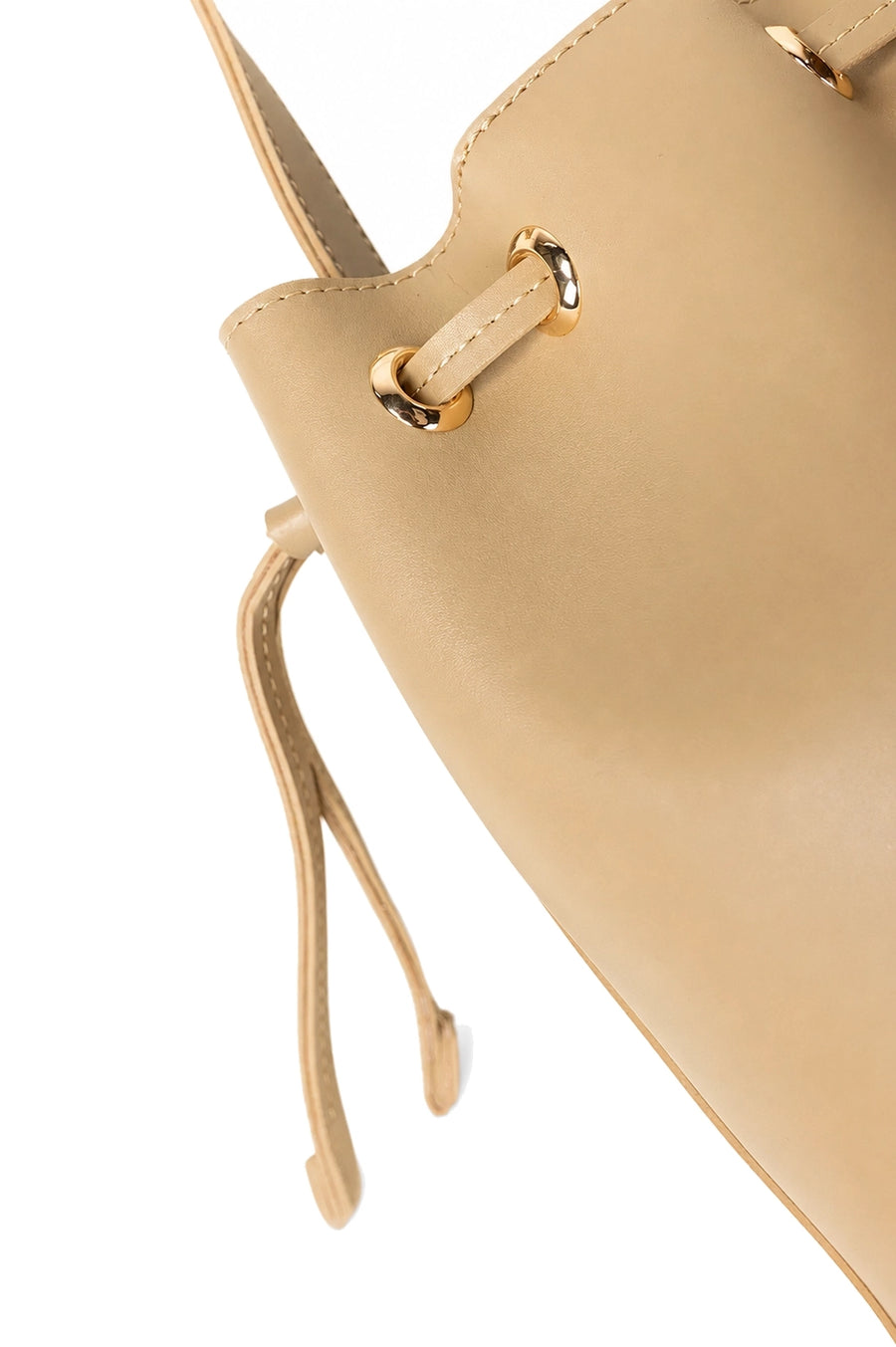 Beige Cylindrical Drawstring Shoulder Bag with Adjustable Strap