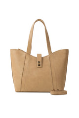 Beige Structured Shoulder Tote Bag with Detachable Strap