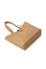 Beige Structured Shoulder Tote Bag with Detachable Strap