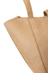 Beige Structured Shoulder Tote Bag with Detachable Strap