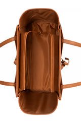 Tan Structured Synthetic Leather Shoulder Tote Bag