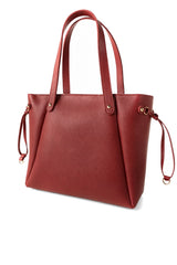 Deep Red Structured Synthetic Leather Zip-Top Shoulder Tote Bag