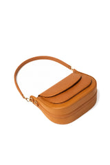 Cognac Tan Textured-Flap Saddle Shoulder Bag