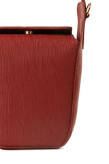 Deep Red Textured Structured Top-Handle Bag with Flap Closure