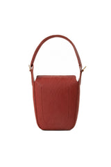Deep Red Textured Structured Top-Handle Bag with Flap Closure