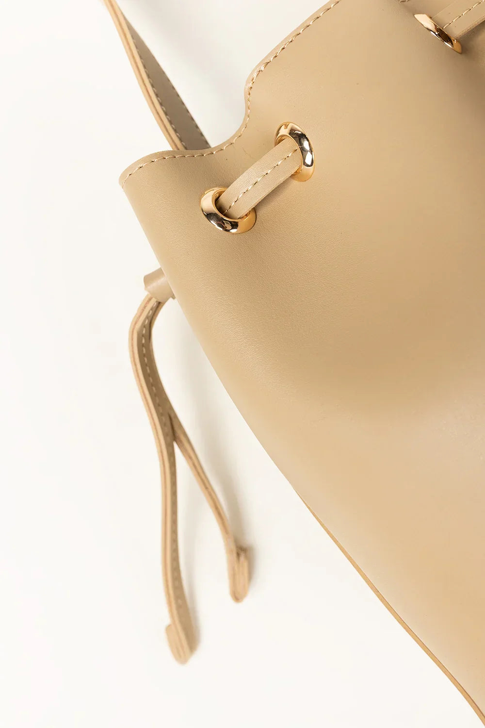 Beige Drawstring Bucket Bag