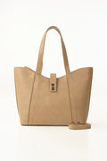Beige Lock Shoulder Bag