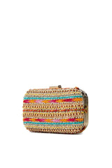 Multicolor Beaded Satin Box Clutch with Removable Chain