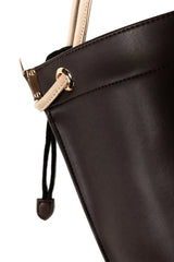 Dark Brown and Beige Contrast Drawstring Bucket Bag with Detachable Strap