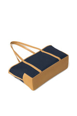 Navy and Tan Contrast Structured Shoulder Tote Bag