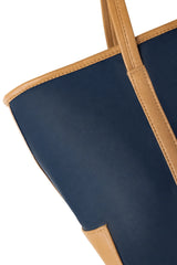 Navy and Tan Contrast Structured Shoulder Tote Bag