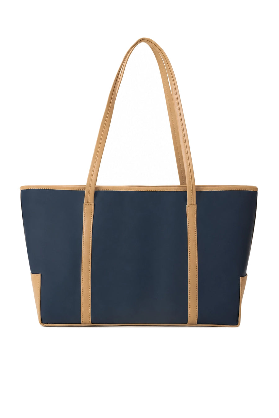 Navy and Tan Contrast Structured Shoulder Tote Bag