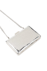 Silver Croc-Embossed Box Clutch with Chain Strap