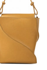 Mustard Tan Curved-Panel Shoulder Bag with Detachable Strap