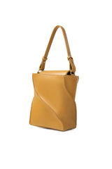 Mustard Tan Curved-Panel Shoulder Bag with Detachable Strap