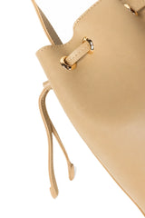 Beige Cylindrical Drawstring Shoulder Bag with Adjustable Strap