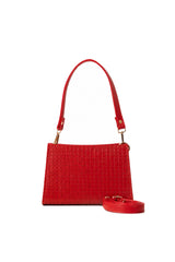 Red Embossed Grid Shoulder Bag with Short and Long Straps