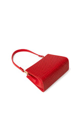 Red Embossed Grid Shoulder Bag with Short and Long Straps