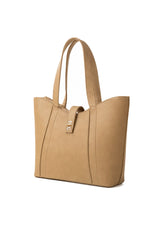 Beige Structured Shoulder Tote Bag with Detachable Strap