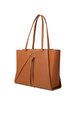Tan Structured Synthetic Leather Shoulder Tote Bag