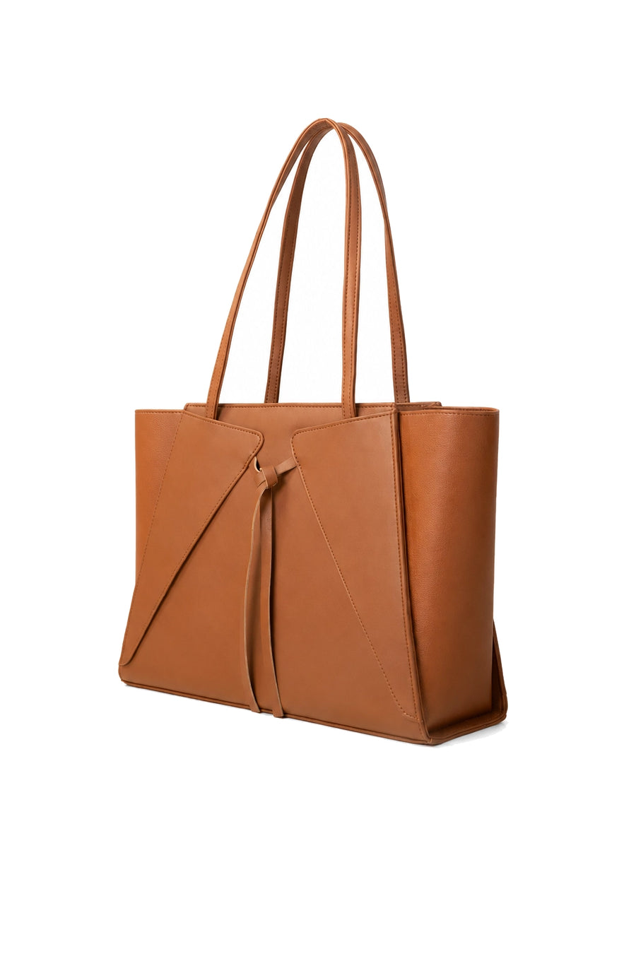 Tan Structured Synthetic Leather Shoulder Tote Bag