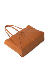 Tan Structured Synthetic Leather Shoulder Tote Bag