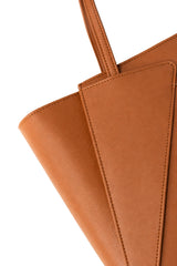 Tan Structured Synthetic Leather Shoulder Tote Bag