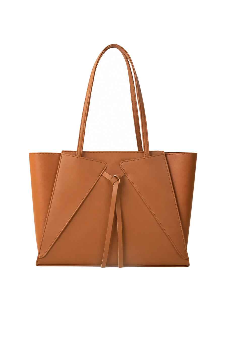 Tan Structured Synthetic Leather Shoulder Tote Bag