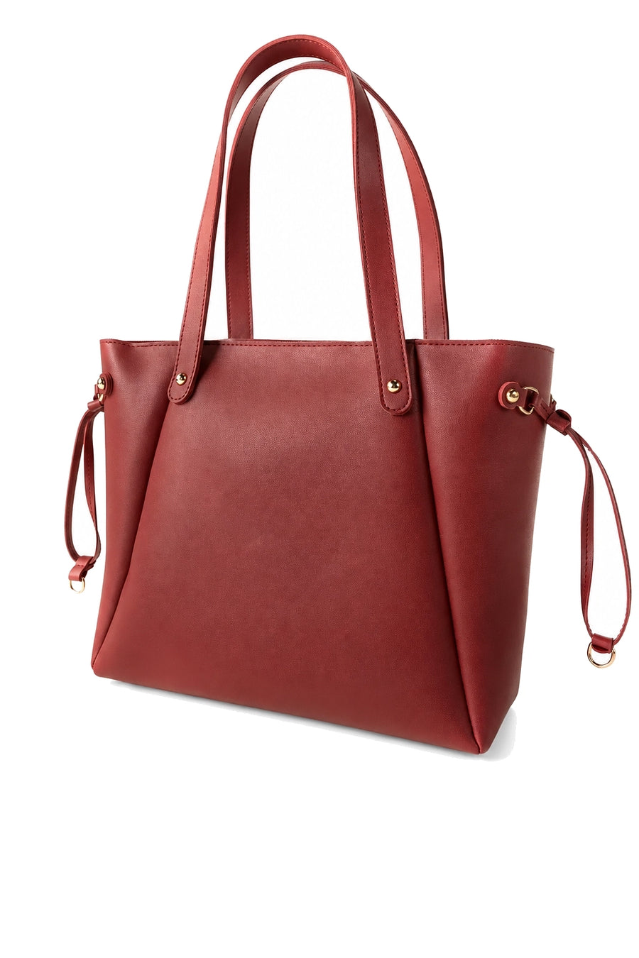 Deep Red Structured Synthetic Leather Zip-Top Shoulder Tote Bag