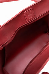 Deep Red Structured Synthetic Leather Zip-Top Shoulder Tote Bag