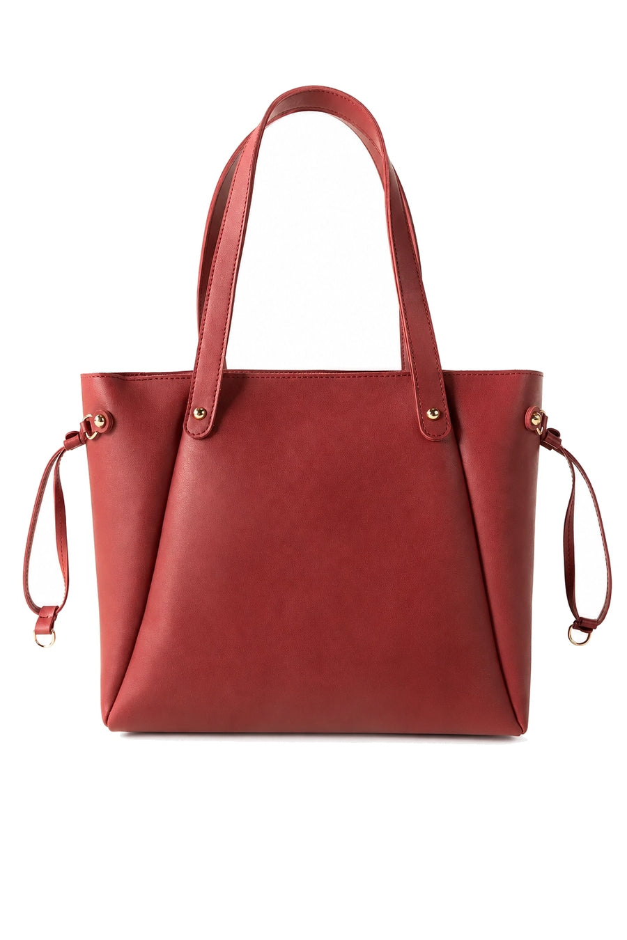 Deep Red Structured Synthetic Leather Zip-Top Shoulder Tote Bag