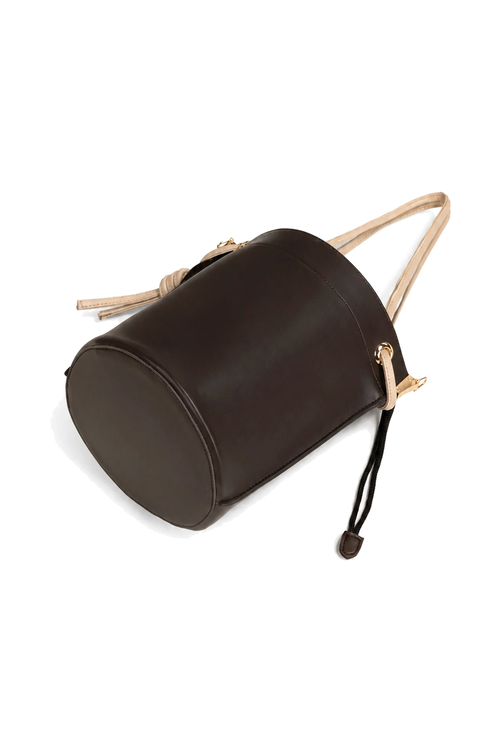 Contrast Drawstring Bucket Bag with Detachable Strap in Brown