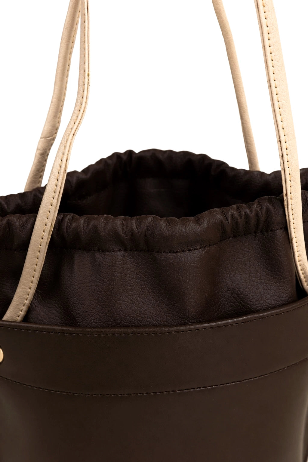 Contrast Drawstring Bucket Bag with Detachable Strap in Brown
