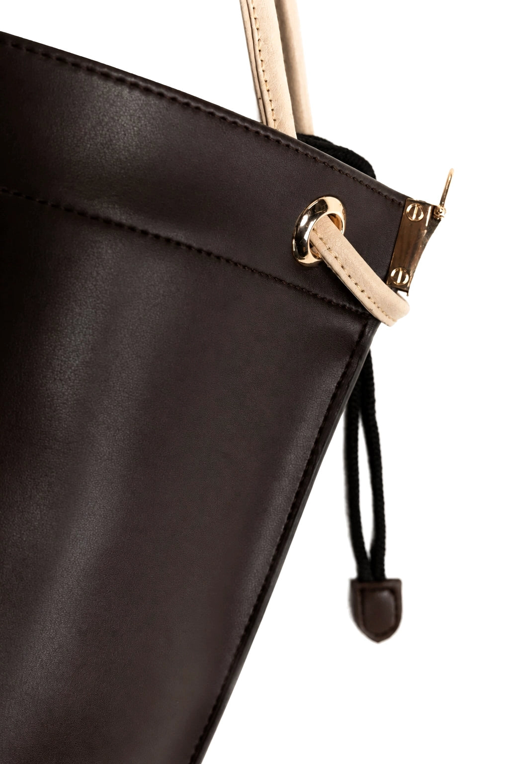 Contrast Drawstring Bucket Bag with Detachable Strap in Brown