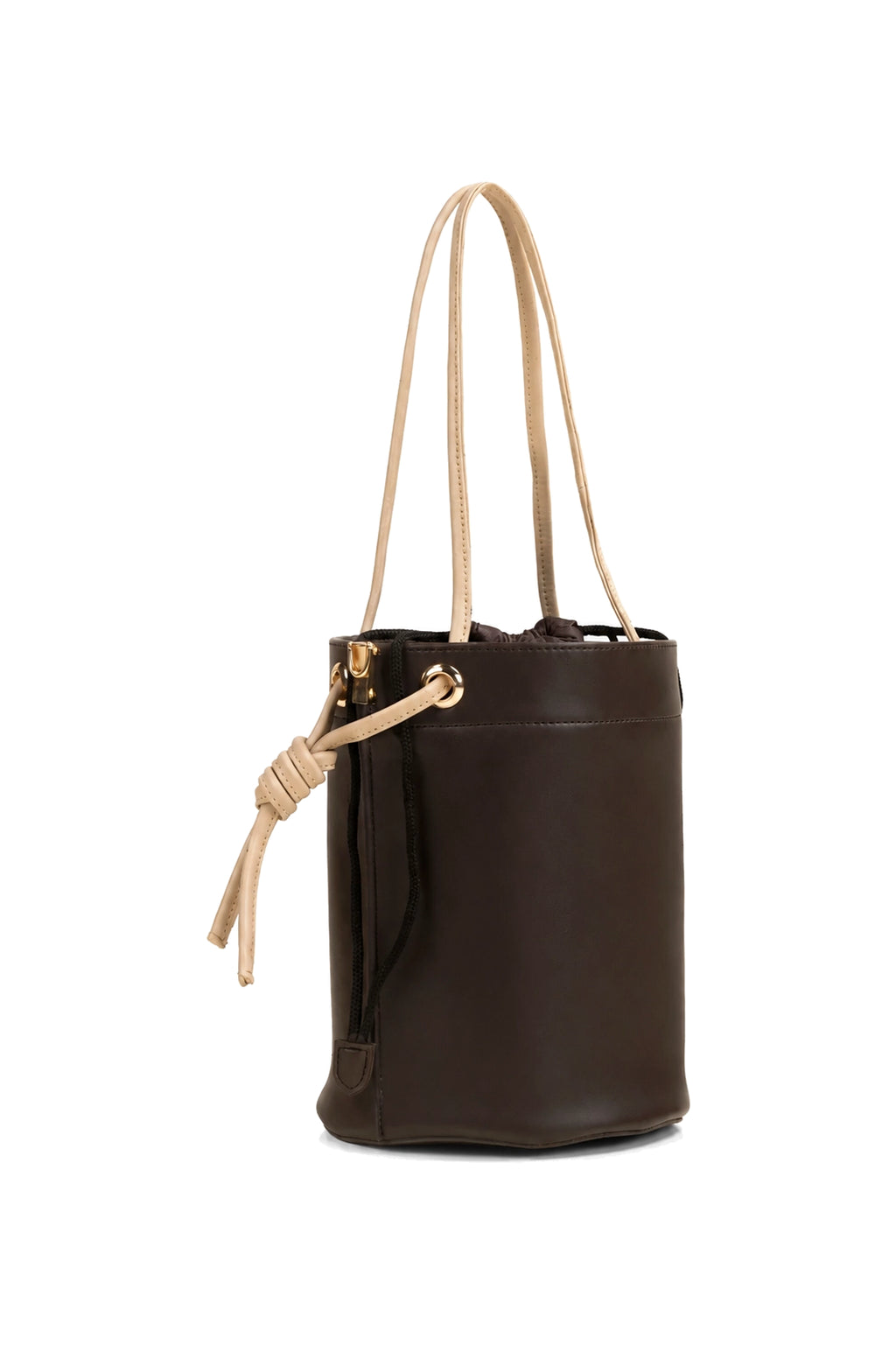 Contrast Drawstring Bucket Bag with Detachable Strap in Brown