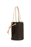 Contrast Drawstring Bucket Bag with Detachable Strap in Brown