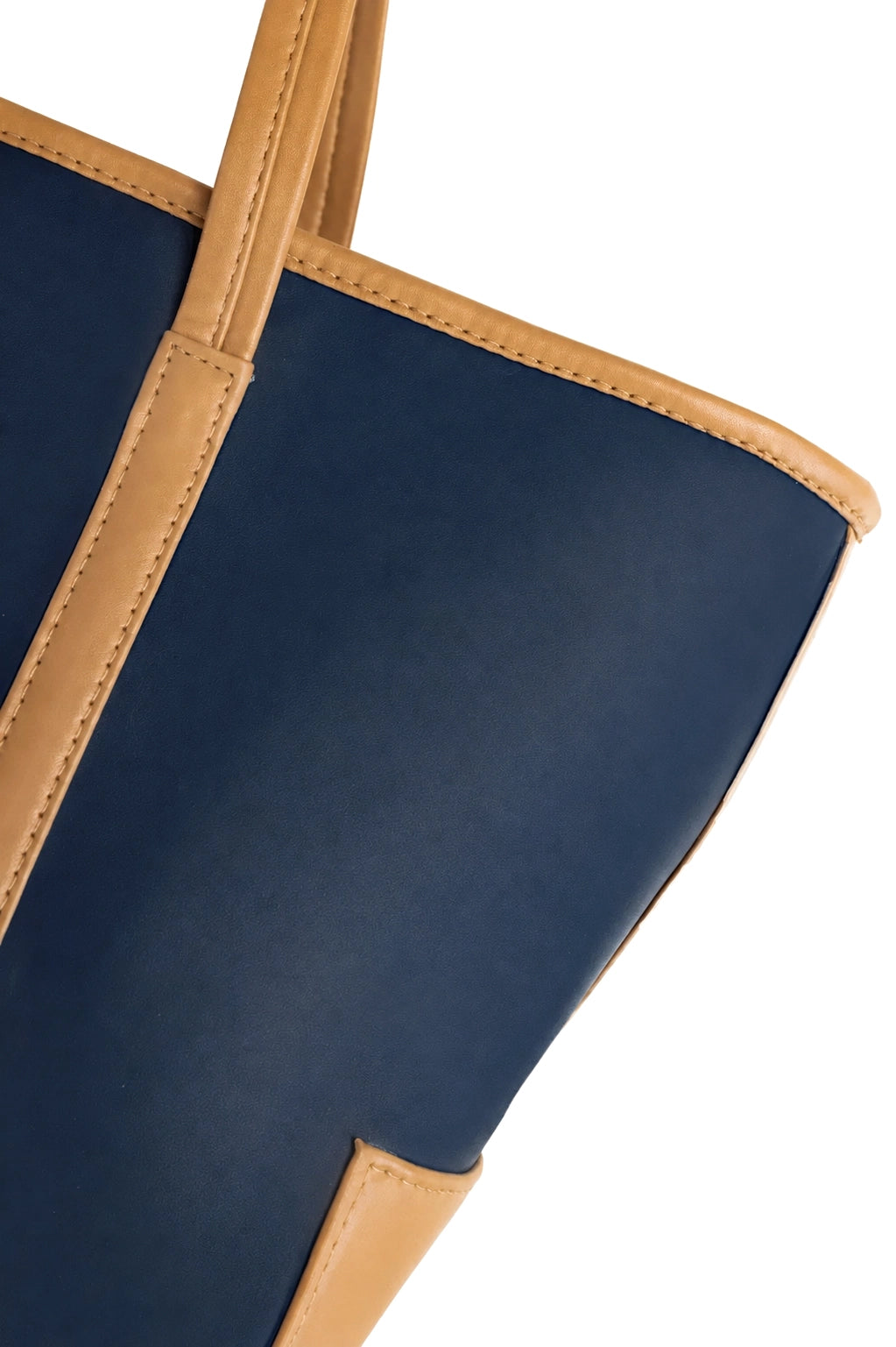 Contrast Structured Shoulder Tote Bag with Zip Top in Navy and Tan