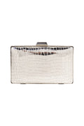 Croc-Embossed Box Clutch with Detachable Chain Strap in Silver