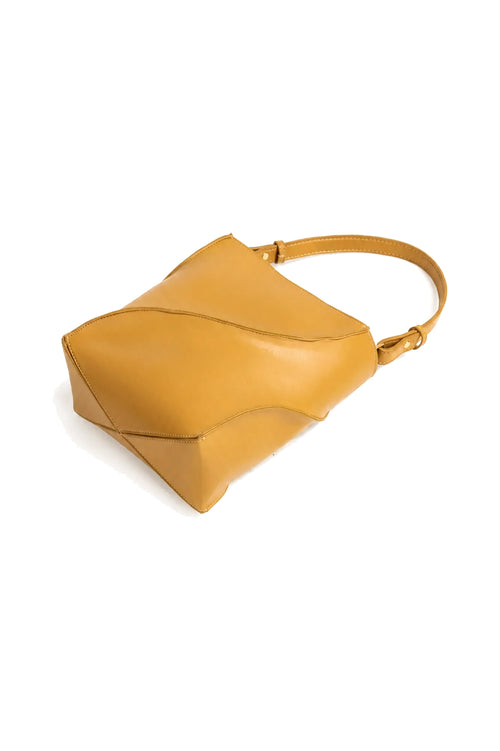 Curved Panel Shoulder Bag with Detachable Strap in Ochre