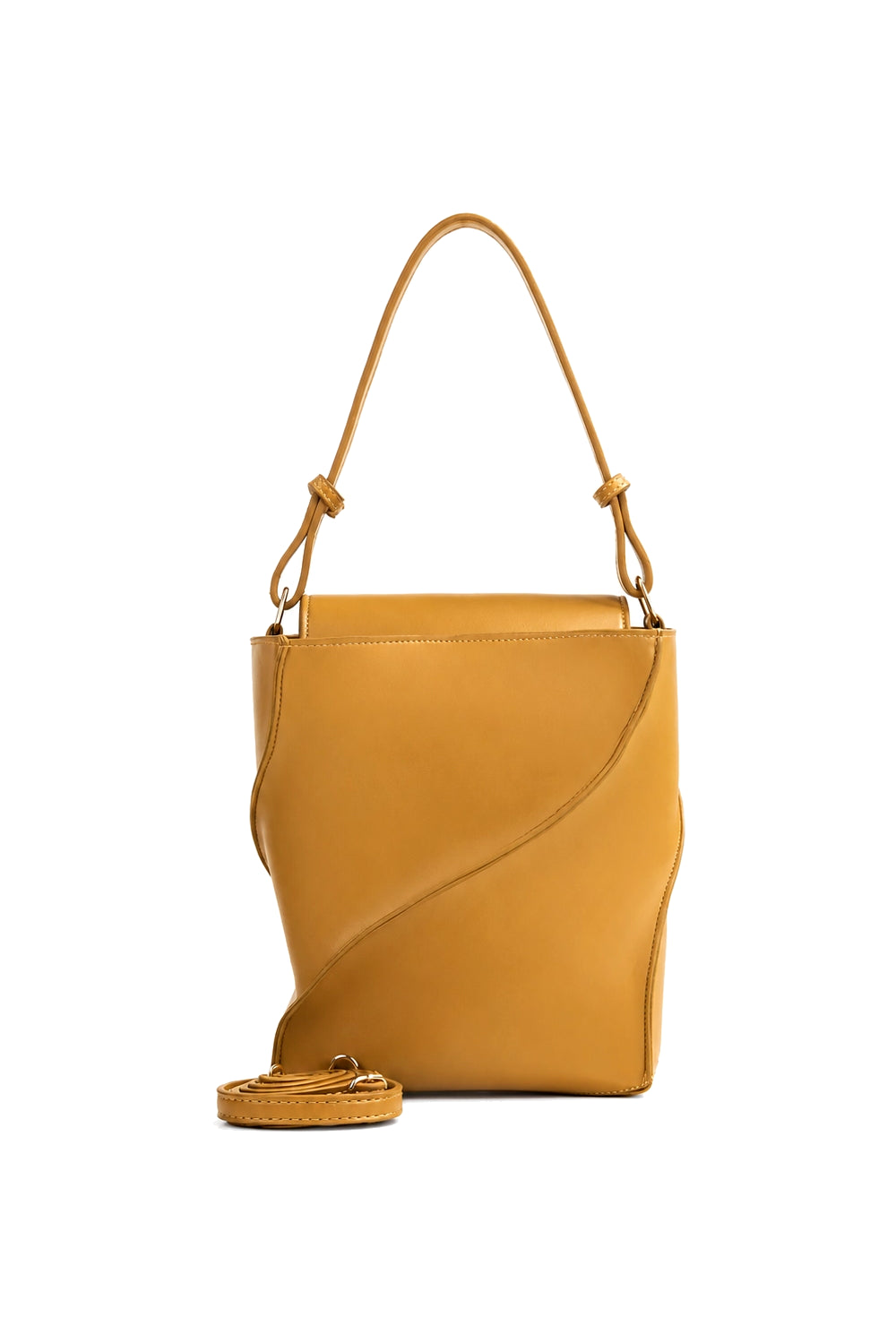Curved Panel Shoulder Bag with Detachable Strap in Ochre