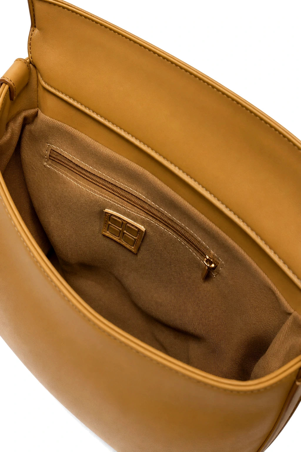Curved Panel Shoulder Bag with Detachable Strap in Ochre