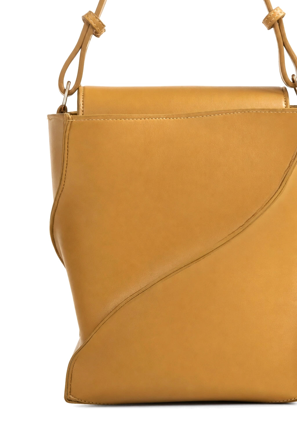 Curved Panel Shoulder Bag with Detachable Strap in Ochre