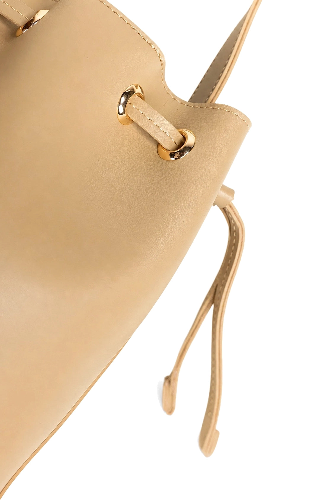Cylindrical Drawstring Bucket Bag with Adjustable Strap in Tan