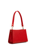 Embossed Grid Shoulder Bag with Short and Long Straps in Red