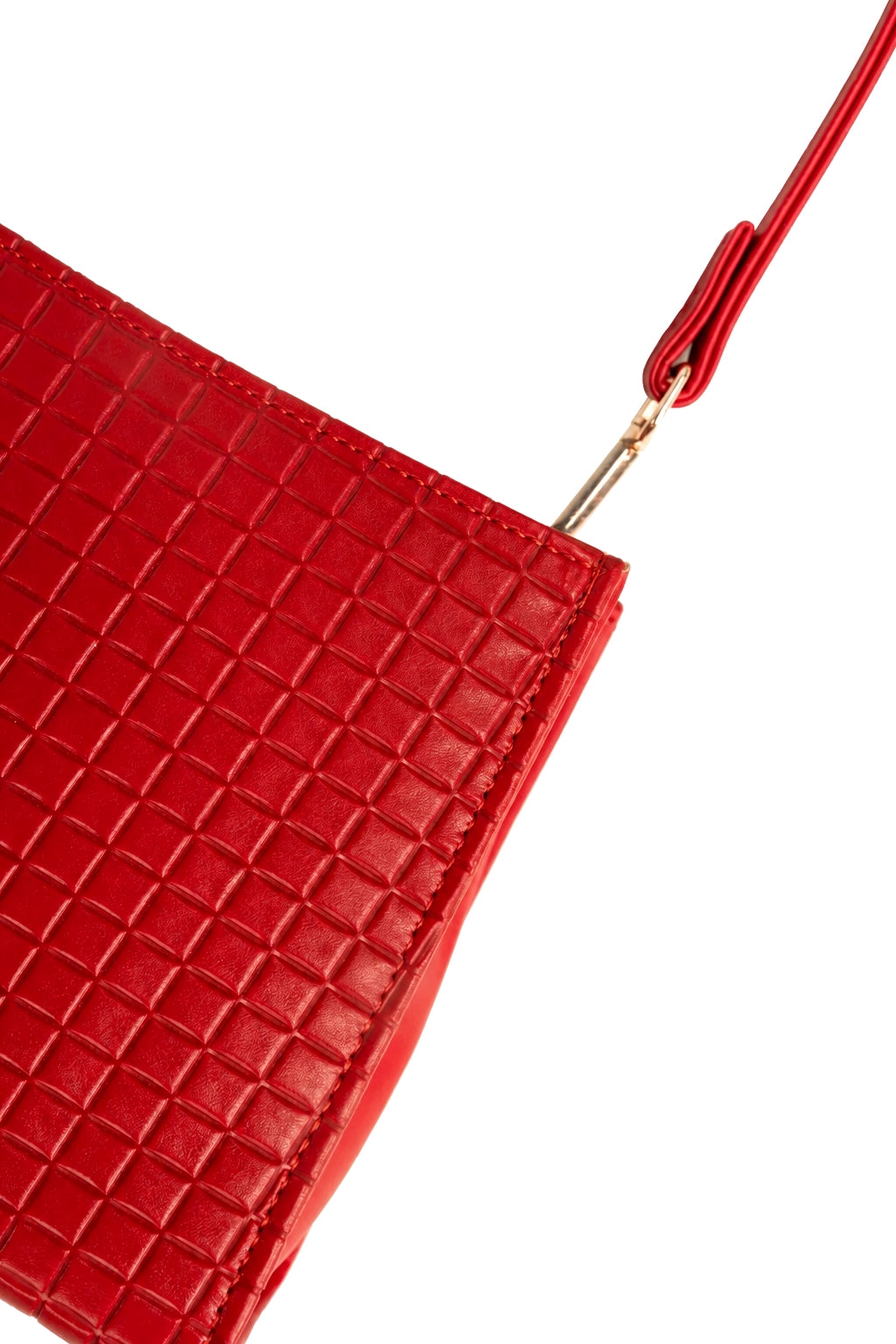 Embossed Grid Shoulder Bag with Short and Long Straps in Red
