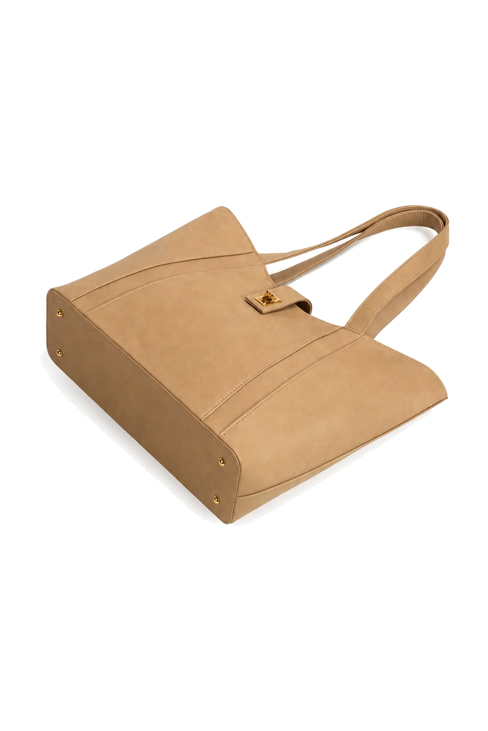 Structured Shoulder Tote Bag with Detachable Strap in Tan